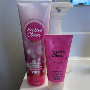 NWT Pink Fresh & Clean Body Lotion Set-8oz and 2.5oz travel